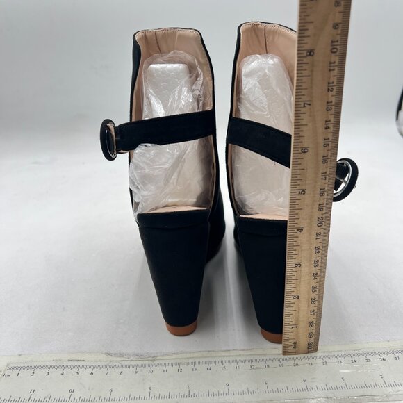 YDN Black Elegant Wedge High Heel Slingback Sandals Open Toe Suede Ankle Bootie - Picture 5 of 8